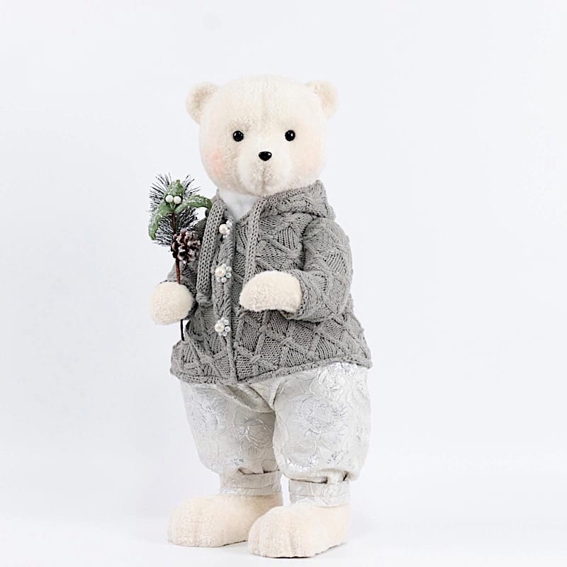 28 in Boy Plush Teddy Bear Christmas Figurine with Knit Jackets