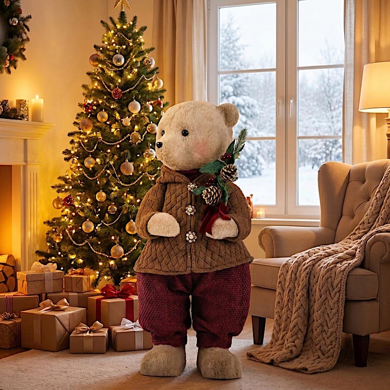 28 in Boy Plush Teddy Bear Christmas Figurine with Knit Jackets