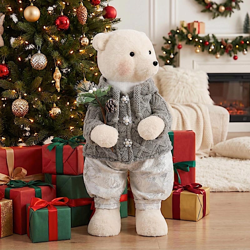 28 in Boy Plush Teddy Bear Christmas Figurine with Knit Jackets