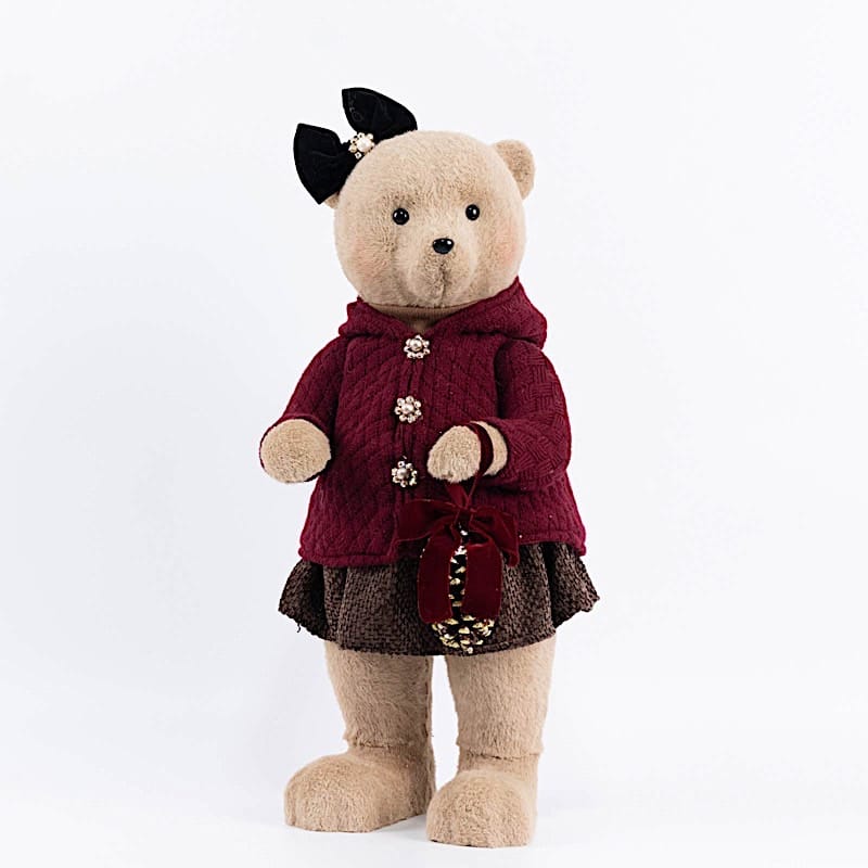 28 in Girl Plush Teddy Bear Christmas Figurine with Knit Jackets