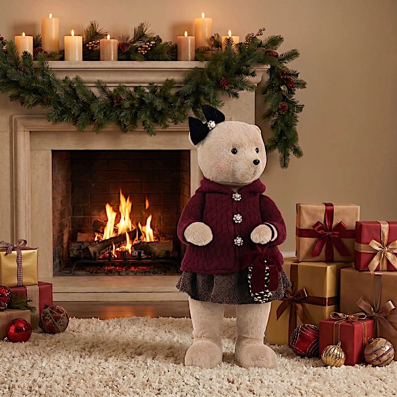 28 in Girl Plush Teddy Bear Christmas Figurine with Knit Jackets