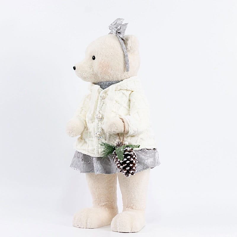 28 in Girl Plush Teddy Bear Christmas Figurine with Knit Jackets
