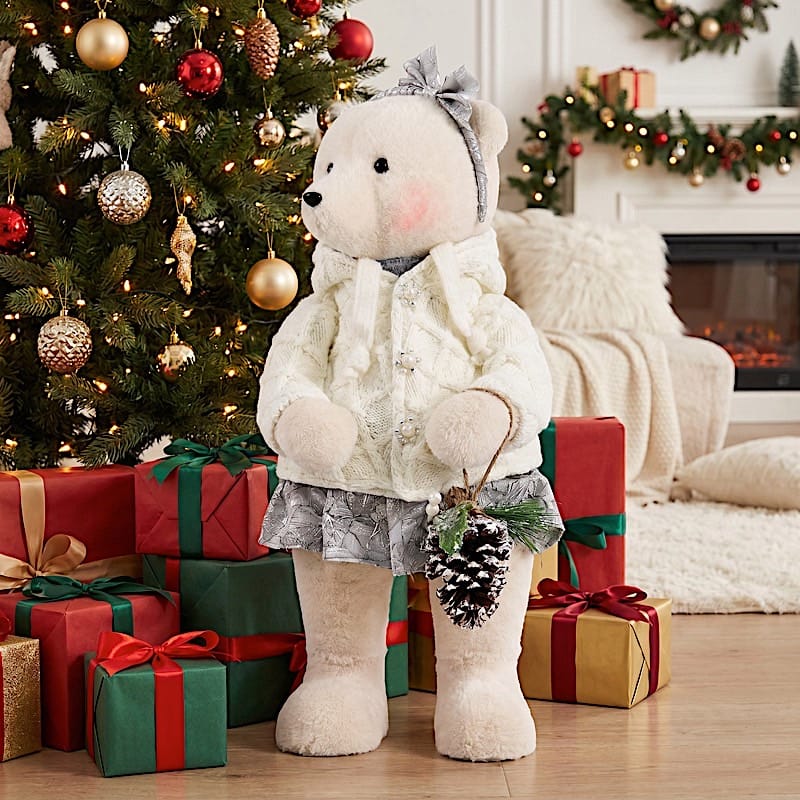 28 in Girl Plush Teddy Bear Christmas Figurine with Knit Jackets