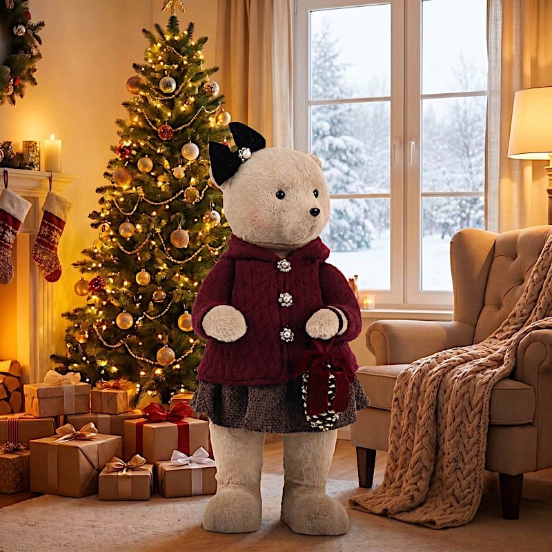 28 in Girl Plush Teddy Bear Christmas Figurine with Knit Jackets