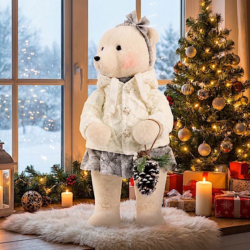 28 in Girl Plush Teddy Bear Christmas Figurine with Knit Jackets