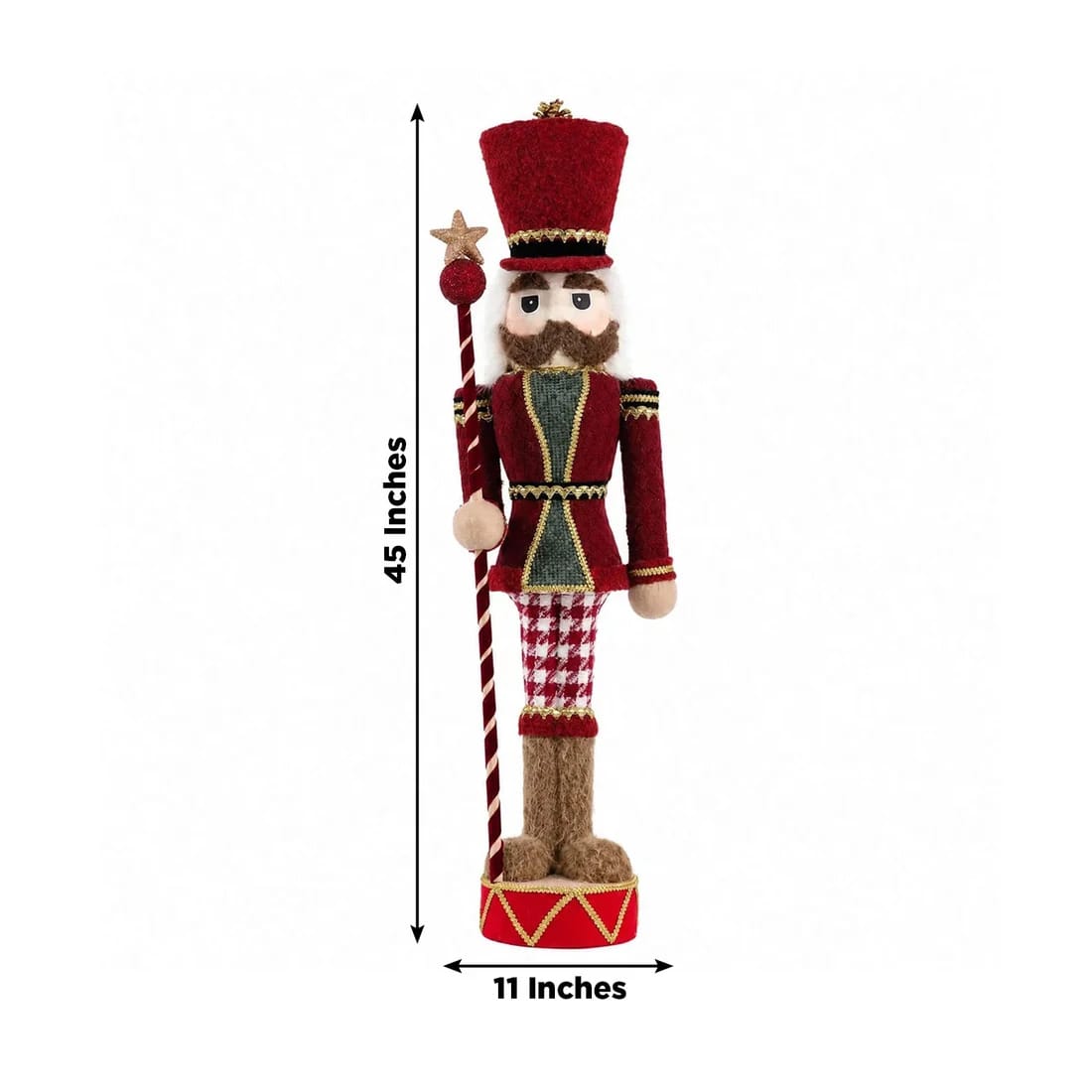 45 in Nutcracker Soldier Figurine with Houndstooth Jacket, Star Staff and Gold Trim