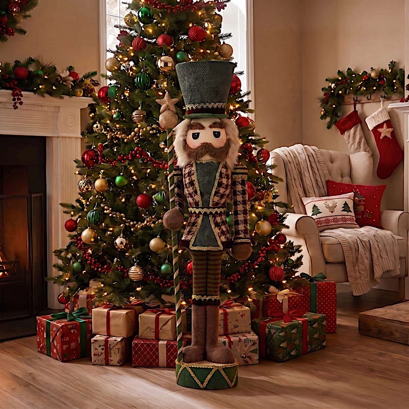 45 in Nutcracker Soldier Figurine with Houndstooth Jacket, Star Staff and Gold Trim