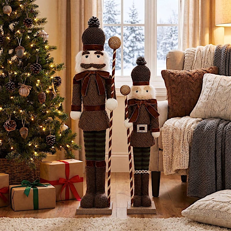 45 in Nutcracker Soldier Figurine with Houndstooth Jacket, Star Staff and Gold Trim
