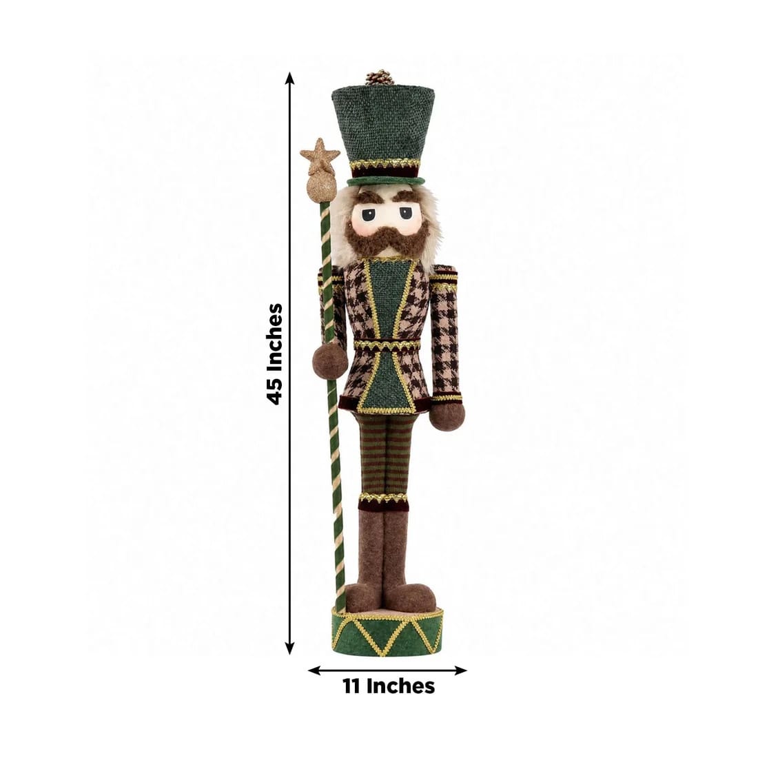 45 in Nutcracker Soldier Figurine with Houndstooth Jacket, Star Staff and Gold Trim