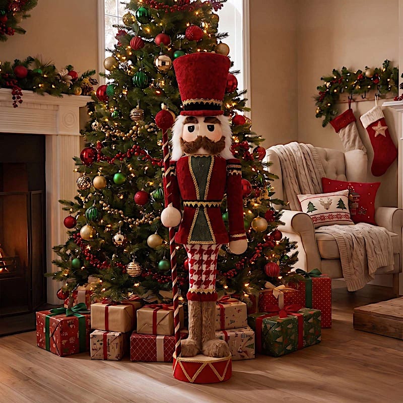 45 in Nutcracker Soldier Figurine with Houndstooth Jacket, Star Staff and Gold Trim
