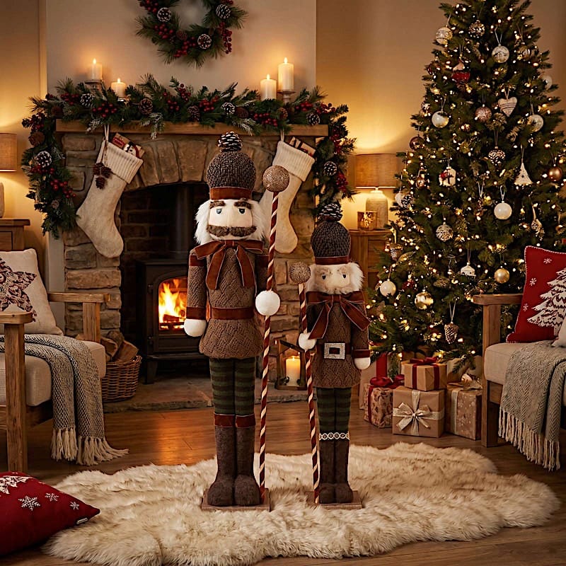 45 in Nutcracker Soldier Figurine with Houndstooth Jacket, Star Staff and Gold Trim