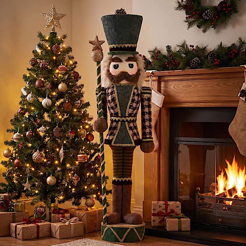 45 in Nutcracker Soldier Figurine with Houndstooth Jacket, Star Staff and Gold Trim