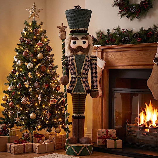 45 in Nutcracker Soldier Figurine with Houndstooth Jacket, Star Staff and Gold Trim