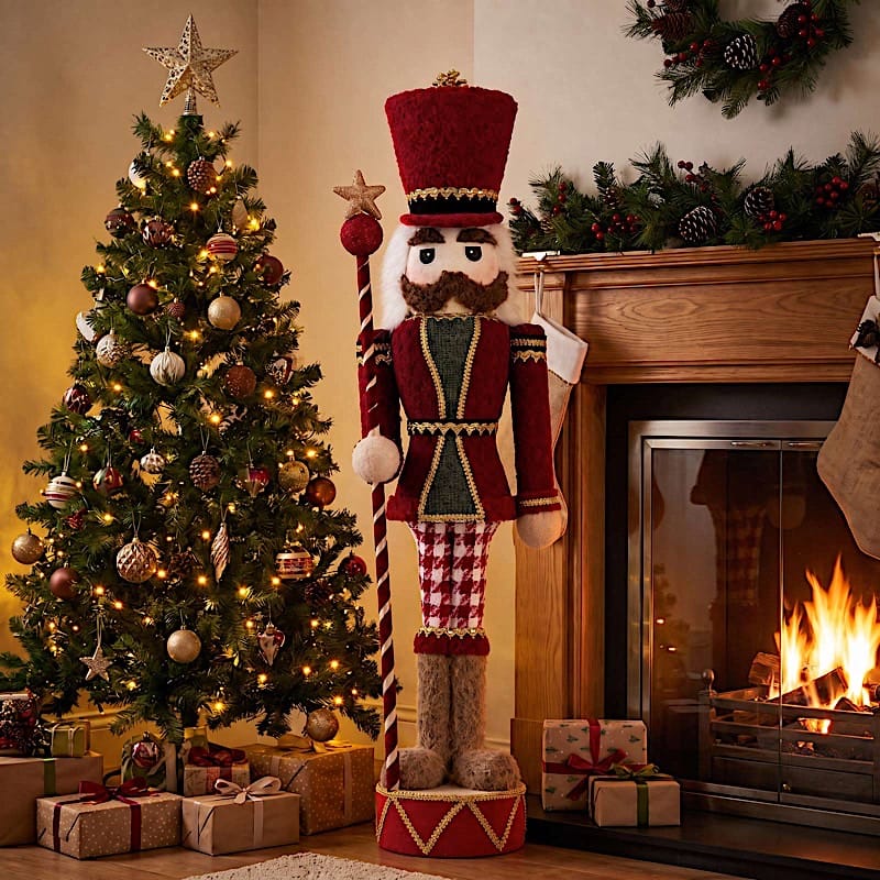 45 in Nutcracker Soldier Figurine with Houndstooth Jacket, Star Staff and Gold Trim