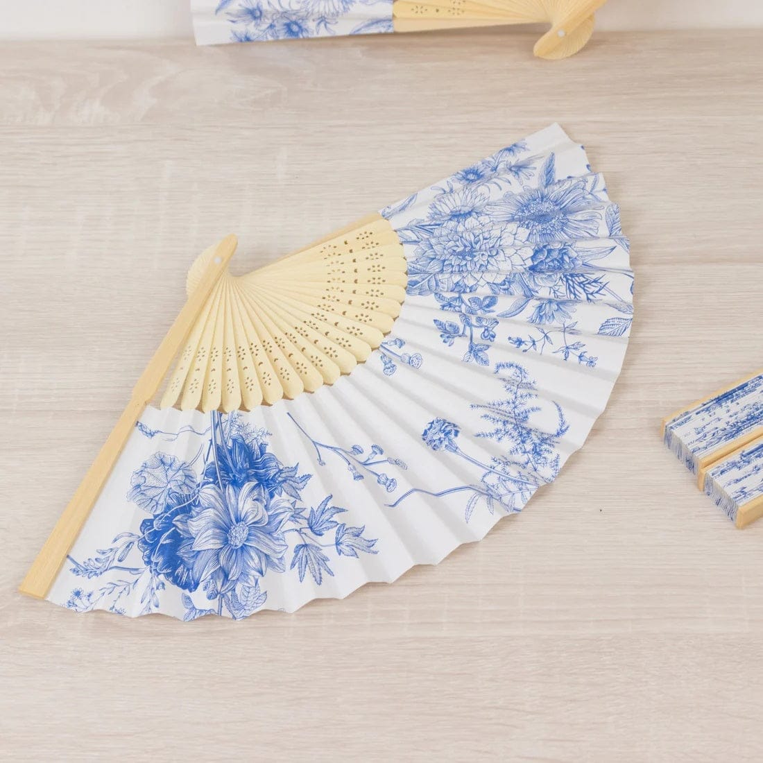 5 White Paper Folding Fans with French Toile Pattern