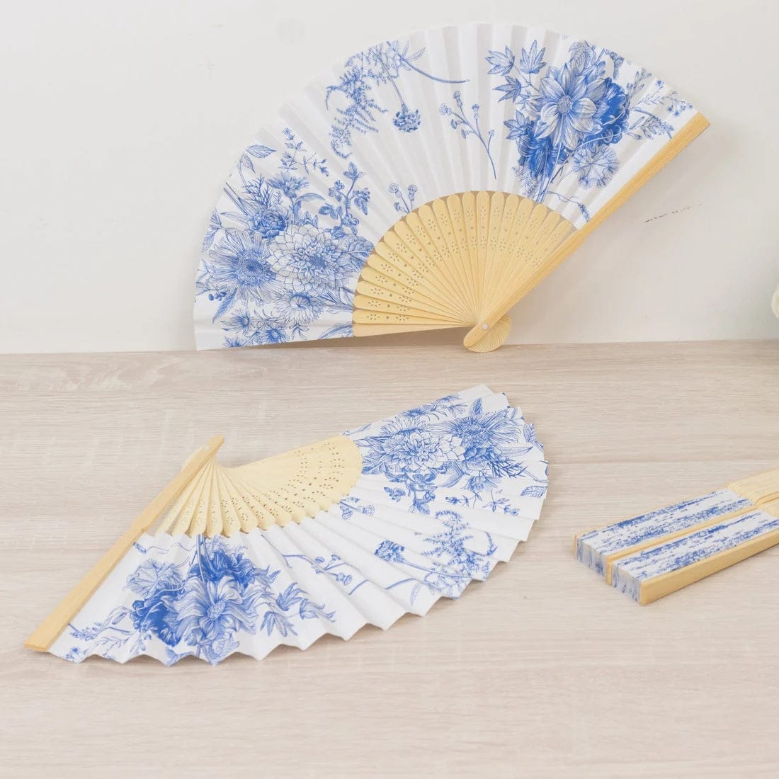 5 White Paper Folding Fans with French Toile Pattern