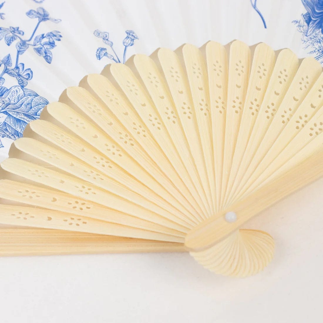 5 White Paper Folding Fans with French Toile Pattern