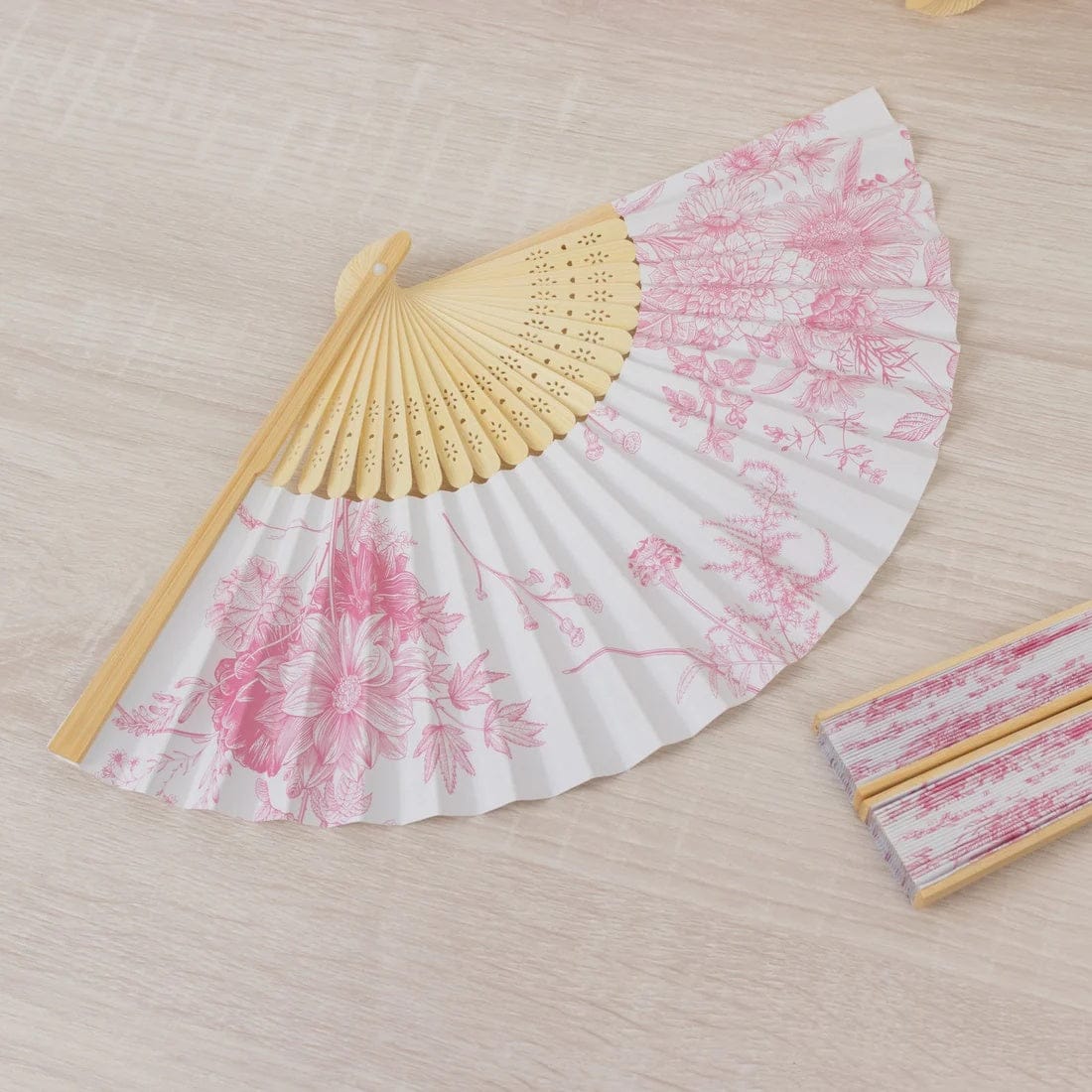 5 White Paper Folding Fans with French Toile Pattern