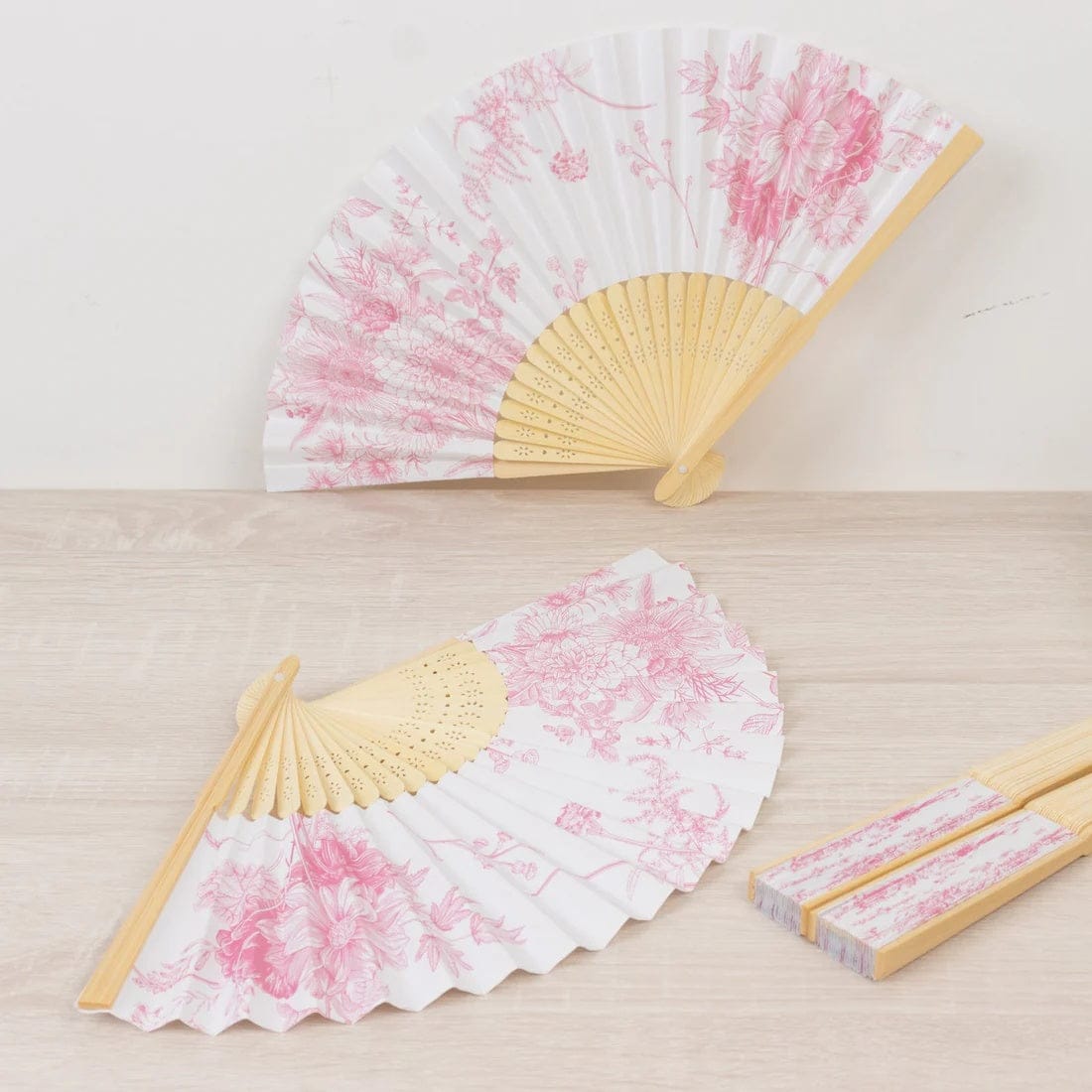 5 White Paper Folding Fans with French Toile Pattern