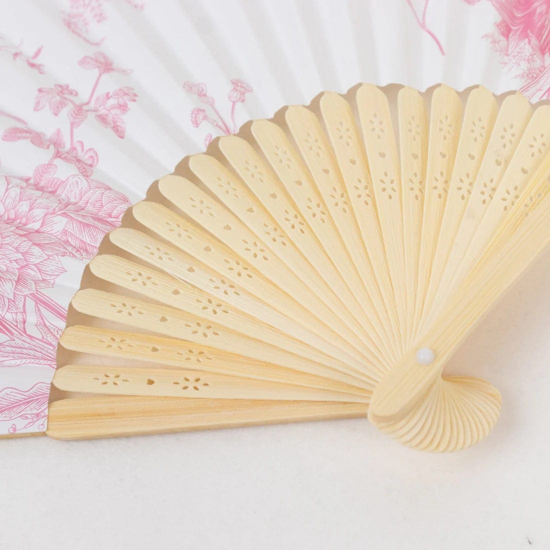 5 White Paper Folding Fans with French Toile Pattern