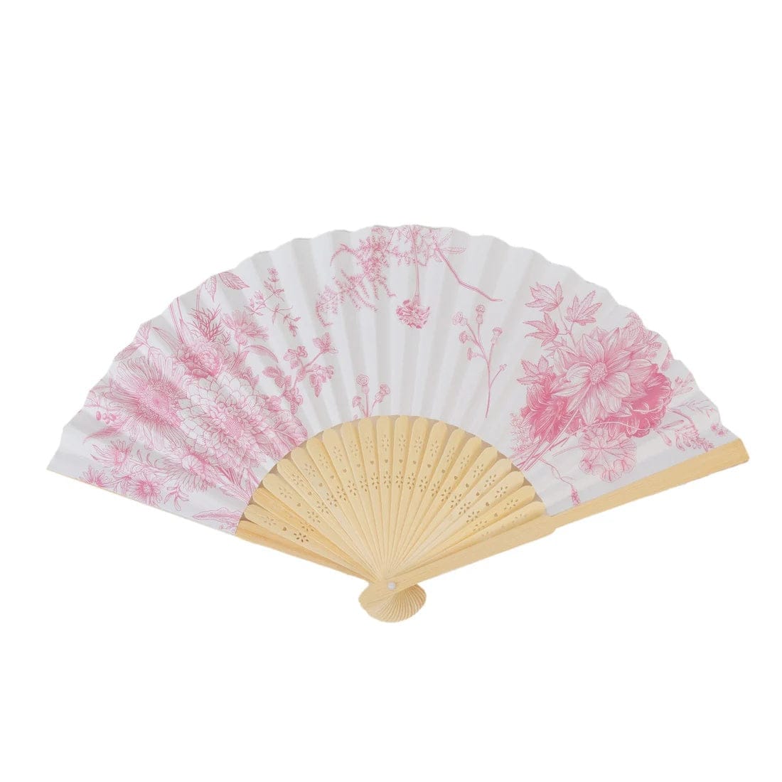 5 White Paper Folding Fans with French Toile Pattern