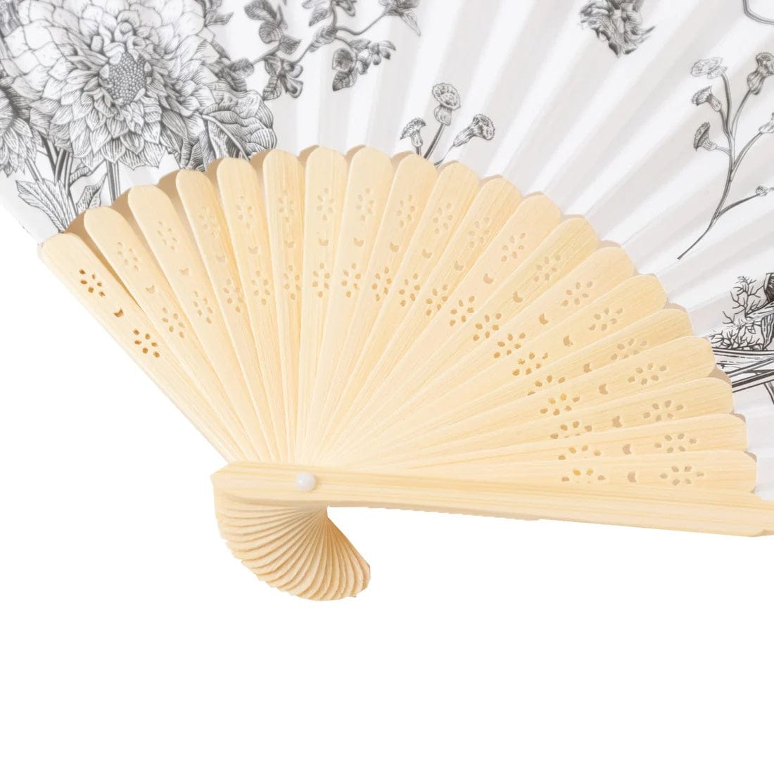 5 White Paper Folding Fans with French Toile Pattern