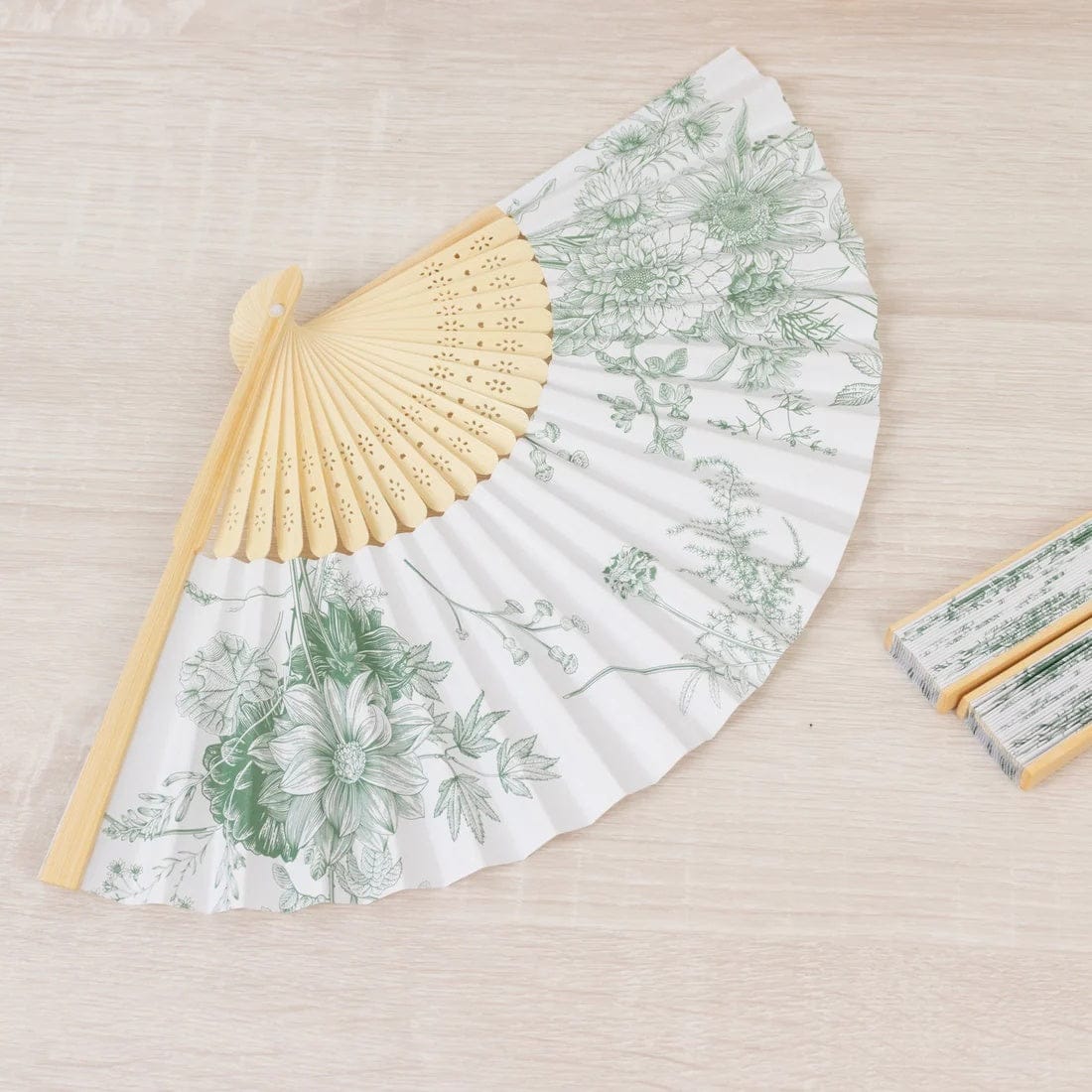 5 White Paper Folding Fans with French Toile Pattern