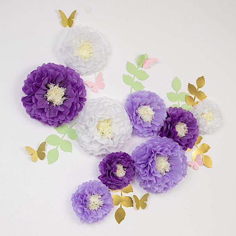 21 Tissue Paper Chrysanthemum Flowers with Butterflies and Leaves Pom Poms Set