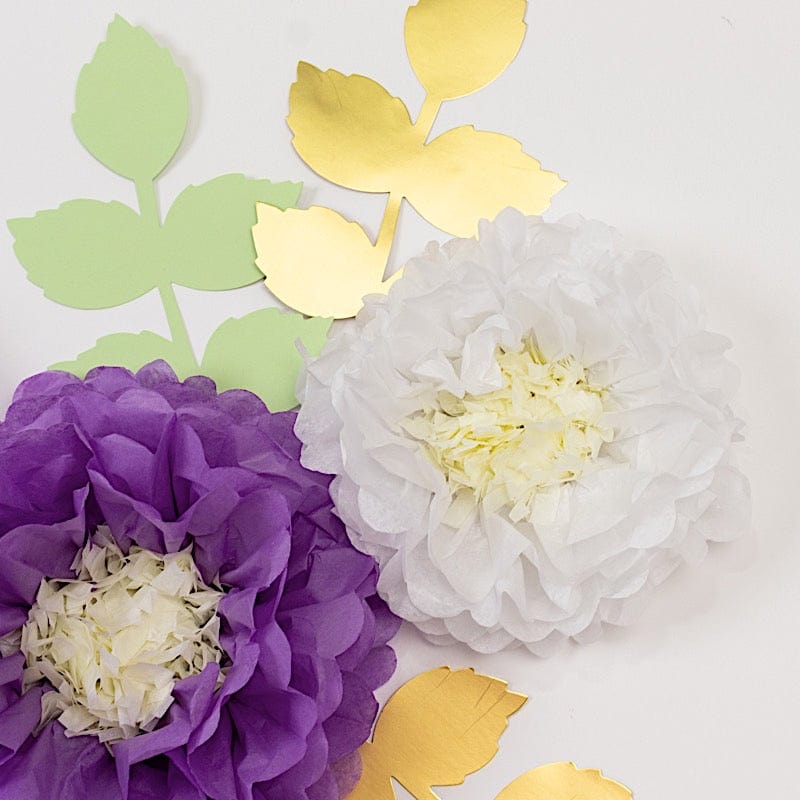 21 Tissue Paper Chrysanthemum Flowers with Butterflies and Leaves Pom Poms Set