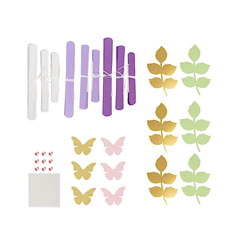 21 Tissue Paper Chrysanthemum Flowers with Butterflies and Leaves Pom Poms Set