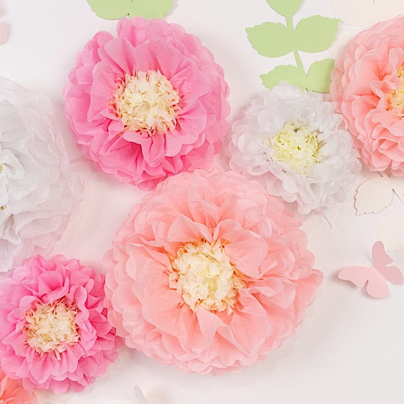 21 Tissue Paper Chrysanthemum Flowers with Butterflies and Leaves Pom Poms Set