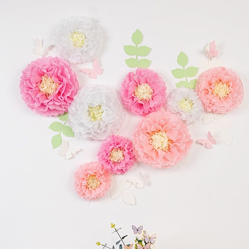 21 Tissue Paper Chrysanthemum Flowers with Butterflies and Leaves Pom Poms Set