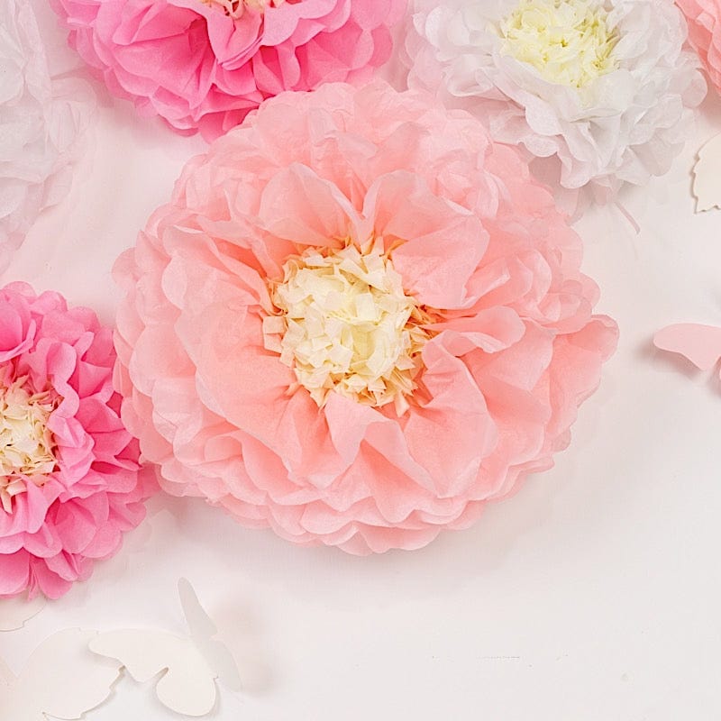 21 Tissue Paper Chrysanthemum Flowers with Butterflies and Leaves Pom Poms Set