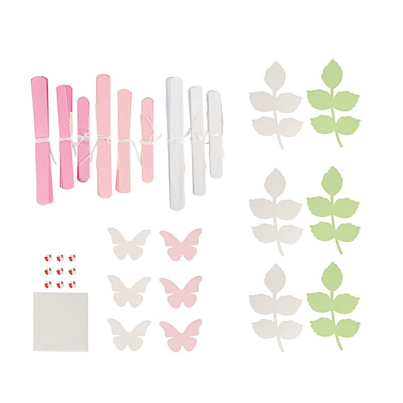 21 Tissue Paper Chrysanthemum Flowers with Butterflies and Leaves Pom Poms Set