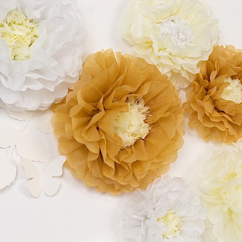 21 Tissue Paper Chrysanthemum Flowers with Butterflies and Leaves Pom Poms Set