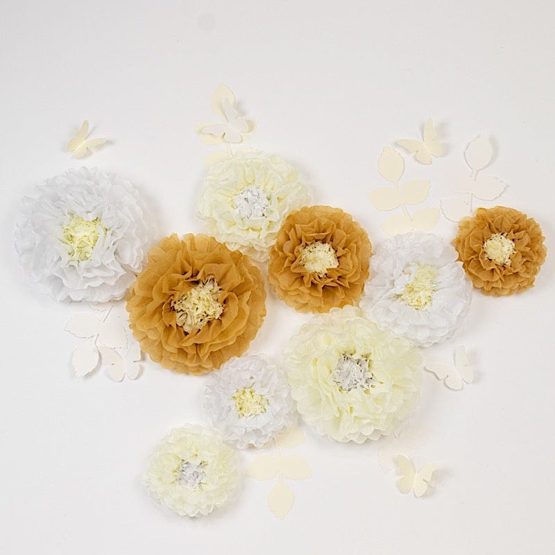 21 Tissue Paper Chrysanthemum Flowers with Butterflies and Leaves Pom Poms Set
