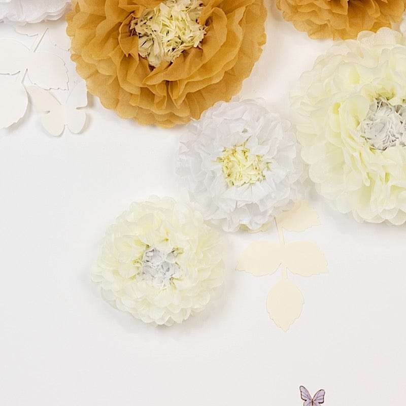 21 Tissue Paper Chrysanthemum Flowers with Butterflies and Leaves Pom Poms Set