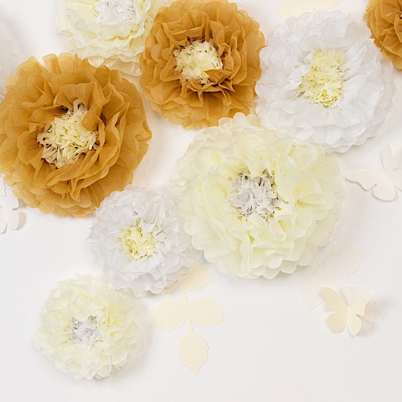 21 Tissue Paper Chrysanthemum Flowers with Butterflies and Leaves Pom Poms Set