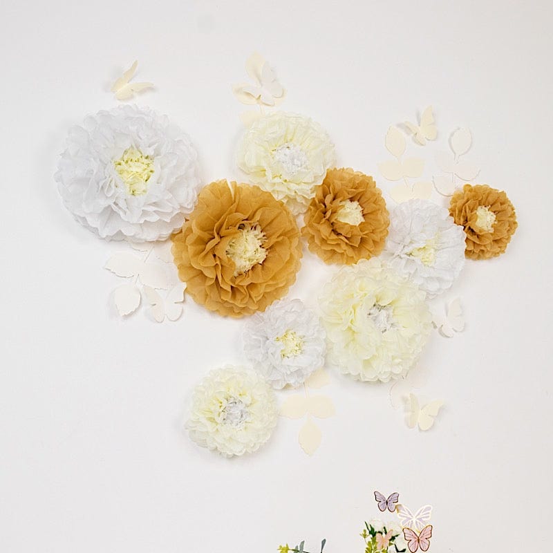 21 Tissue Paper Chrysanthemum Flowers with Butterflies and Leaves Pom Poms Set