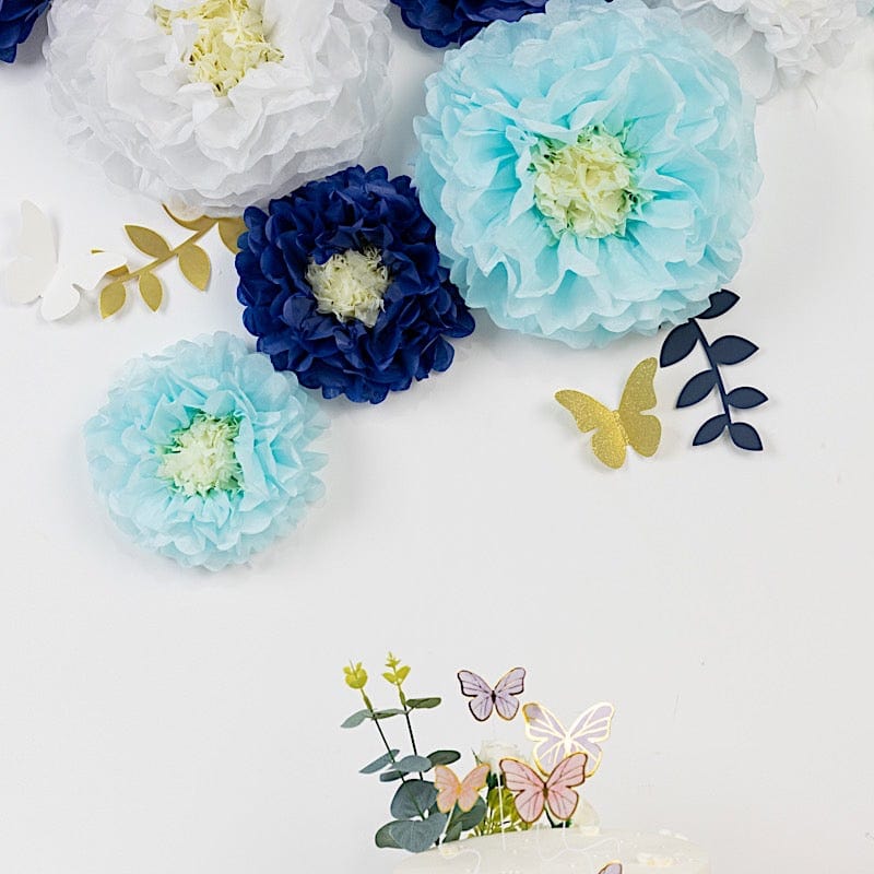 21 Tissue Paper Chrysanthemum Flowers with Butterflies and Leaves Pom Poms Set