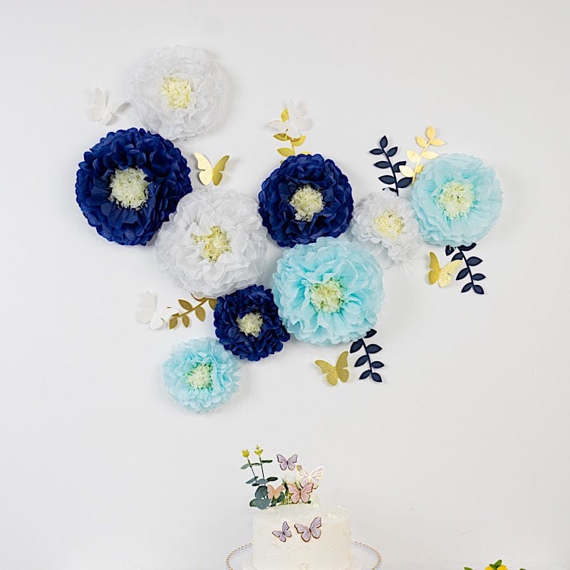 21 Tissue Paper Chrysanthemum Flowers with Butterflies and Leaves Pom Poms Set