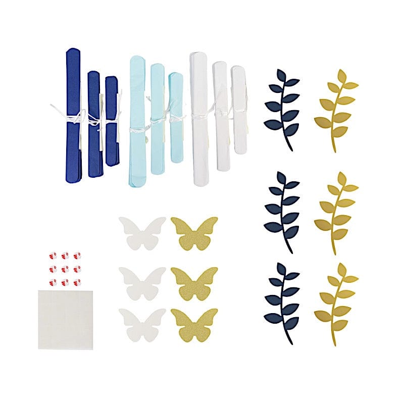 21 Tissue Paper Chrysanthemum Flowers with Butterflies and Leaves Pom Poms Set