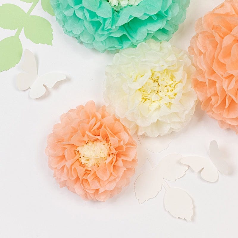 21 Tissue Paper Chrysanthemum Flowers with Butterflies and Leaves Pom Poms Set