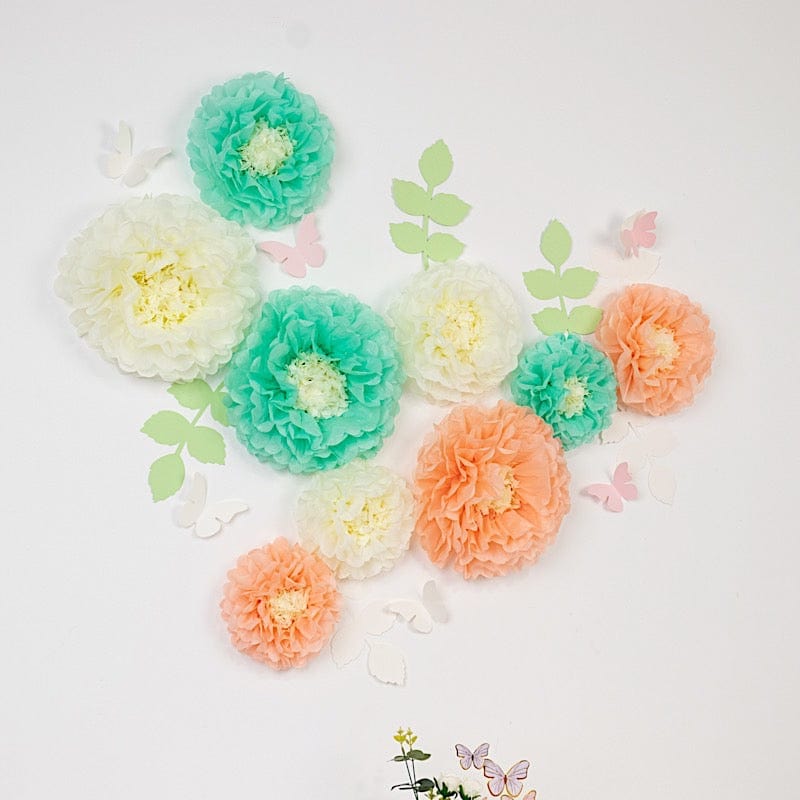 21 Tissue Paper Chrysanthemum Flowers with Butterflies and Leaves Pom Poms Set