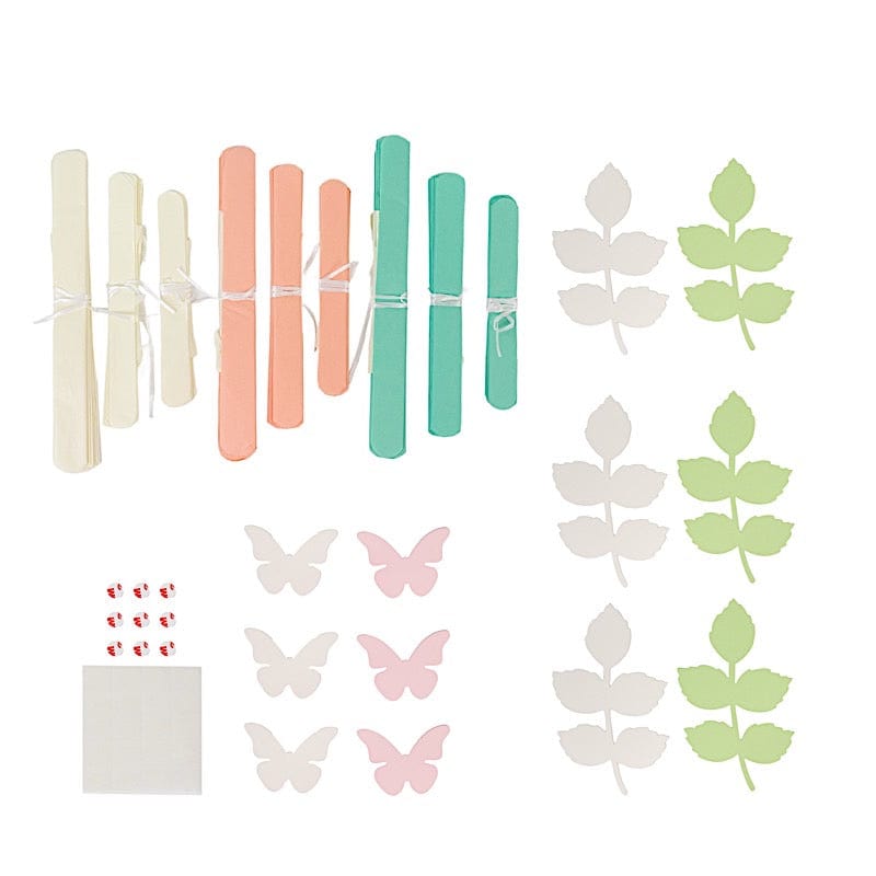 21 Tissue Paper Chrysanthemum Flowers with Butterflies and Leaves Pom Poms Set