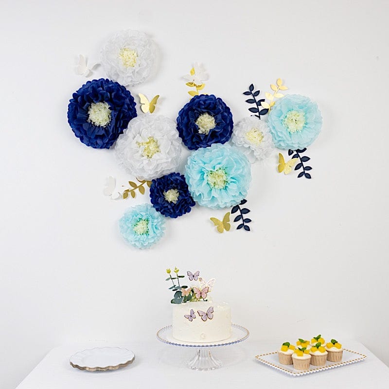 21 Tissue Paper Chrysanthemum Flowers with Butterflies and Leaves Pom Poms Set