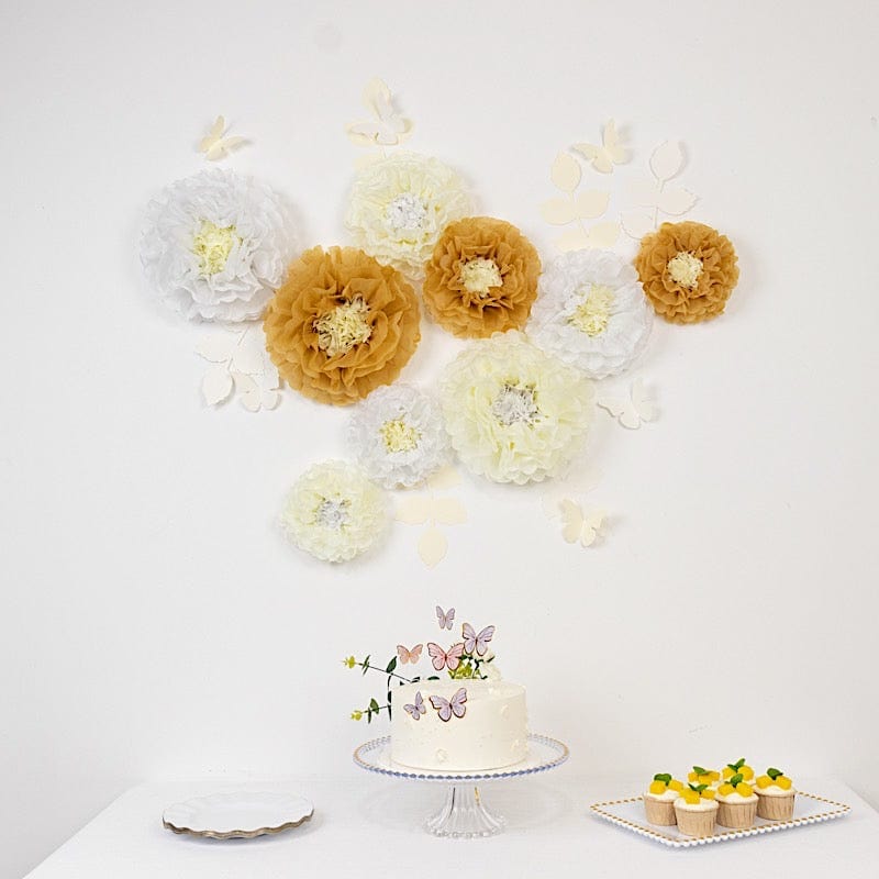 21 Tissue Paper Chrysanthemum Flowers with Butterflies and Leaves Pom Poms Set