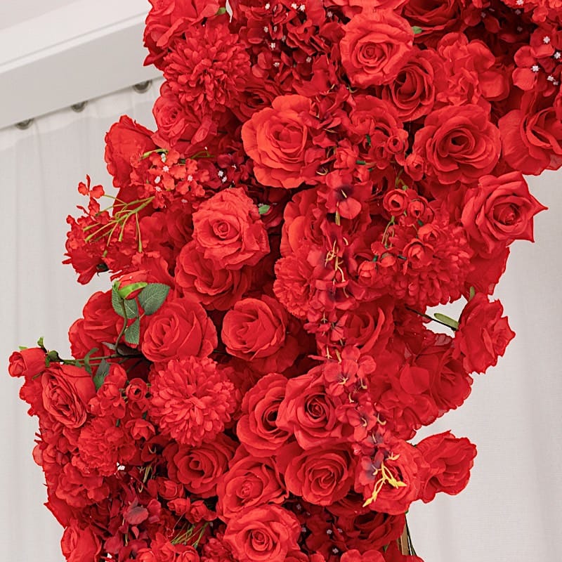 4 feet x 8 feet Round Top Double Flower Arch Backdrop with Silk Roses, Hydrangeas and Chrysanthemums