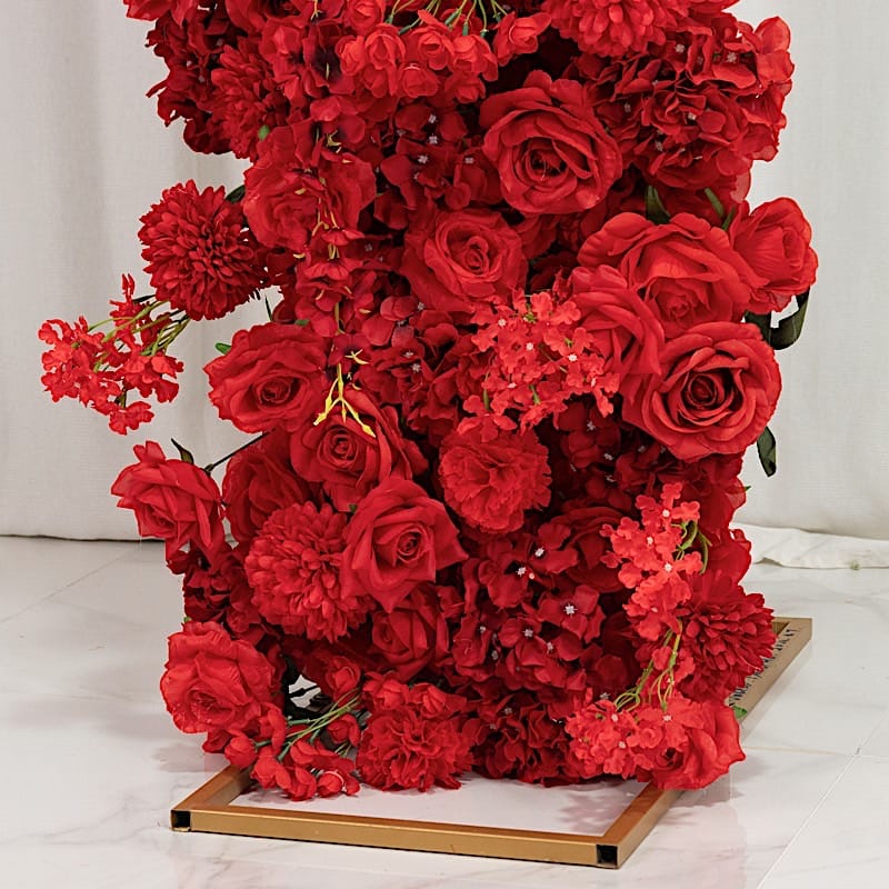 4 feet x 8 feet Round Top Double Flower Arch Backdrop with Silk Roses, Hydrangeas and Chrysanthemums