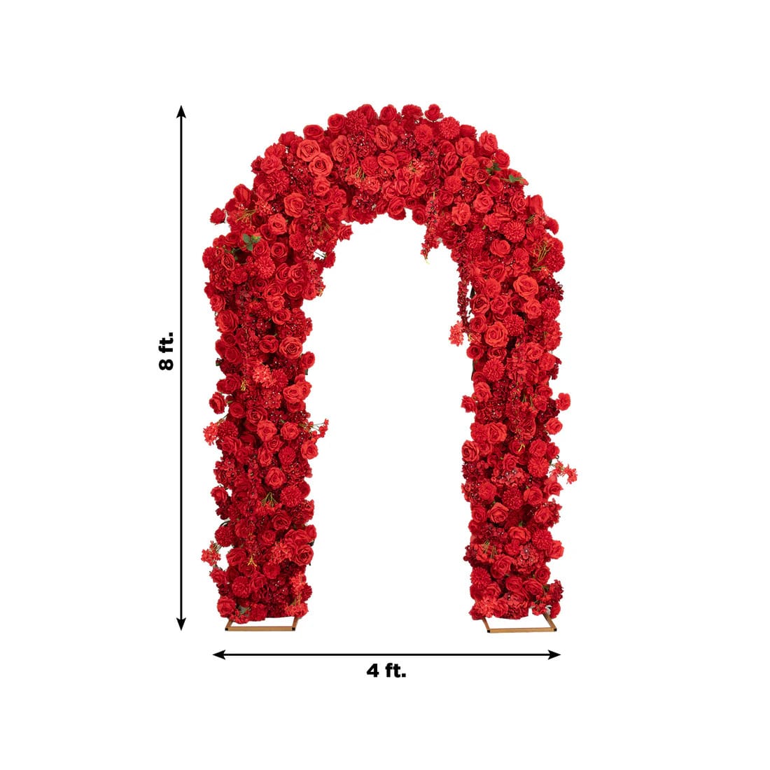4 feet x 8 feet Round Top Double Flower Arch Backdrop with Silk Roses, Hydrangeas and Chrysanthemums